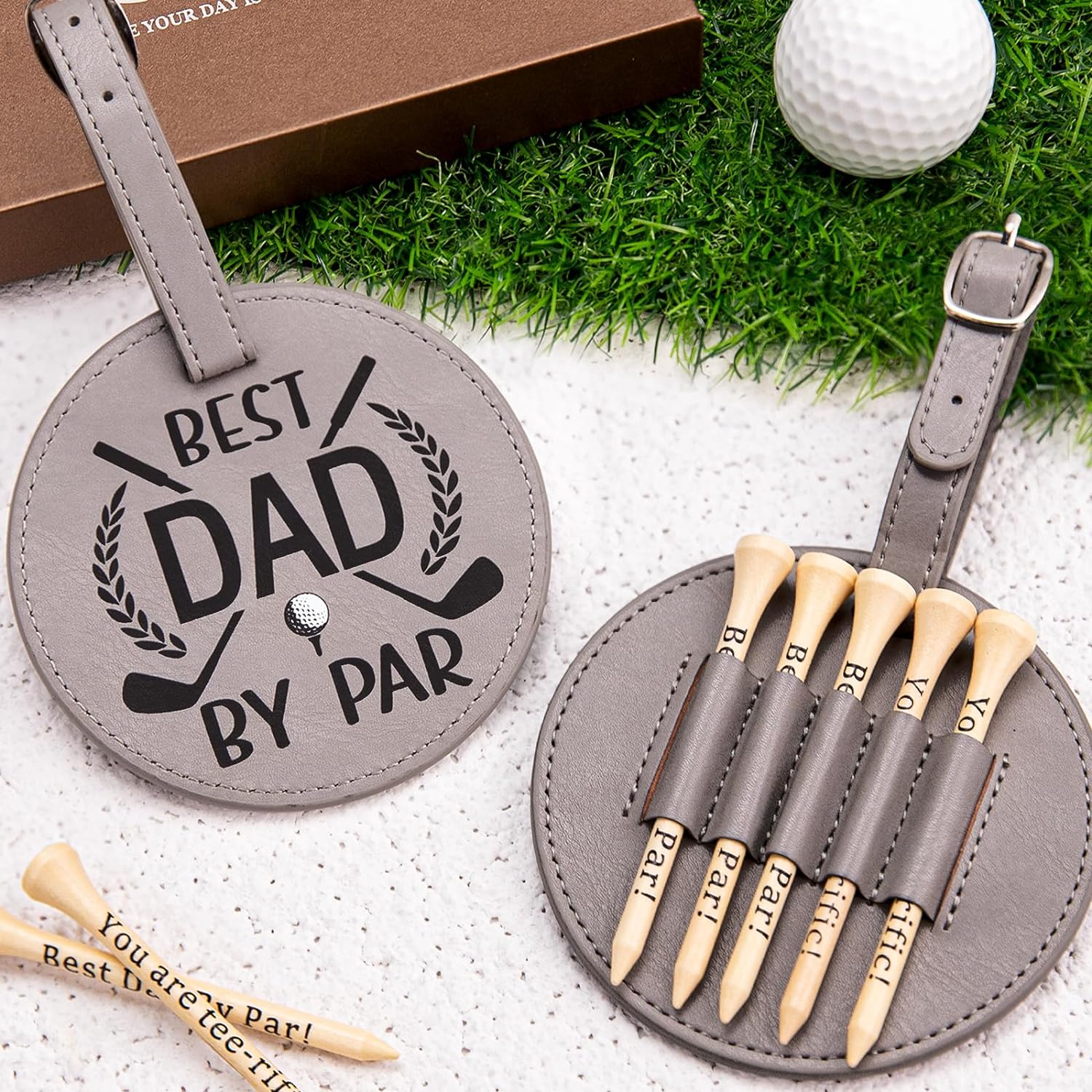 Dad Golf Bag Tag with 5 Tees Set "Best Dad by Par" 3-1/4" $6.39 & More + Free Ship w/Prime or on orders $35+