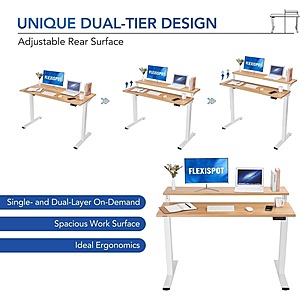 FLEXISPOT EF1 2-Tier Height Adjustable Electric Standing Desk (48 x 24)  $152.99 + Free Shipping