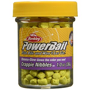 1.0 Oz. Jar Berkley PowerBait Chroma-Glow Crappie Nibbles, Glow Yellow, Fishing Dough Bait