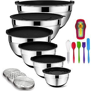 20-Pc Stainless Steel Mixing Bowl Set w/ Airtight Lids + Accessories $28.79 + Free Ship w/Prime or on orders $35+