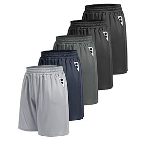 5-Pack Athletic Gym Mens Shorts w/ Pockets (size Large only) $25