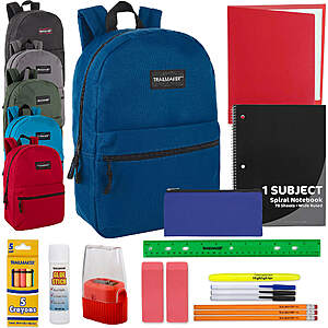 24 Sets (Case) - Trailmaker Backpacks with 20-Piece School Supply Set per Bag ($6.25ea.) for $149.92 + Free Delivery
