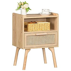 Lerliuo Rattan Nightstand, Boho Side Table with Drawer Open Shelf, Cane Accent Bedside End Table with Solid Wood Legs (Natural) $39.98 + Free Shipping