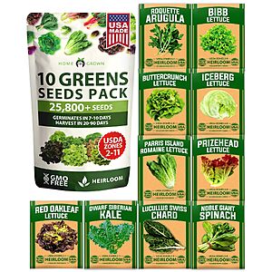 Prime Members: HOME GROWN 11500+ 10 Varieties Non-GMO Heirloom Lettuce Seeds $5.10 & More