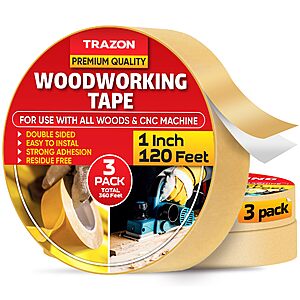 3-Pk Trazon 1" x 120' Double Sided Woodworking Tape $8.80 w/ S&S