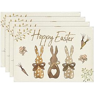 4-Piece 12x18  Artoid Mode Carrots Rabbit Bunny Happy Easter Placemats for Dining Table $3.99 + Free Shipping w/ Prime or on $35+