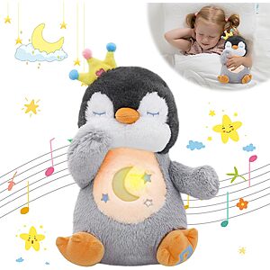 MIAODAM Breathing Stuffed Animal Penguin Plush w/ Realistic Breathing Action, Relaxing Music $14.50 + Free Shipping w/ Prime or on $35+