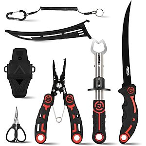 RUNCL 4-Piece Fishing Tool Kit w/ Pliers, 9" Fillet Knife & Sharpener, Lip Gripper & Braid Scissors $12.99 + Free Shipping w/ Prime or on $35+