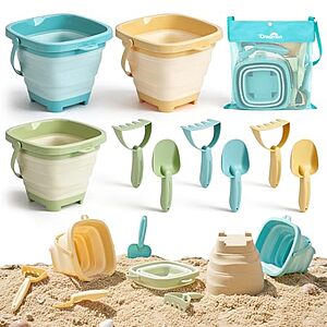 10-Pc. Dreamon 3-Pack Collapsible Sand Buckets w/ Shovels, Rakes & Mesh Bag $11.39 + Free Shipping w/ Prime or on $35+