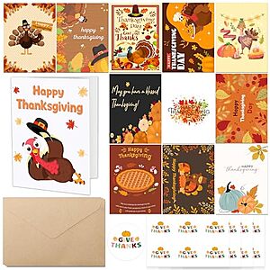 24-Count Thanksgiving Greeting Cards w/ Envelopes and Stickers $4.79 + Free Shipping w/ Prime or on $35+