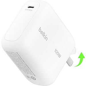 Belkin 100W Compact GaN USB-C Charger w/ 5' USB-C Cable (White or Black) $25.49 + Free Shipping w/ Prime or on $35+