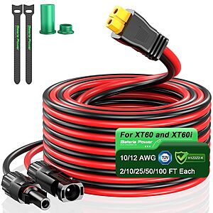 10' Bateria Power 10' 12AWG Solar Connector to XT60 Extension Cable