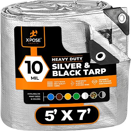 5 ft x 7 ft Heavy Duty 10 mil Tarp, Silver/Black, Polyethylene $7.34 + Free Shipping w/ Prime or on $35+
