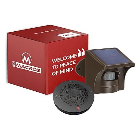 eMACROS Solar Wireless Driveway Alarm 1/2 Mile Solar Motion Sensor for Large Areas, 1 Sensor, 1 Receiver $19.99 + Free Shipping w/ Prime or on $35+