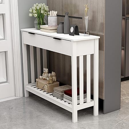 TaoHFE White Narrow Console Table with Storage Modern Wood Entryway Table with Drawer (White) $39.99 + Free Shipping