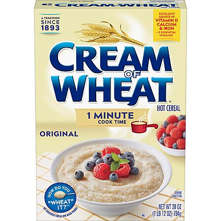 28 Ounce Cream of Wheat Original Stove Top Hot Cereal (1 Minute Cook) $3.66 w/s&s + Free Ship w/Prime or on orders $35+
