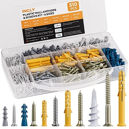 510-Piece Inclly Drywall Anchors & Screws Assortment Kit $9.09 + Free Shipping w/ Prime or on $35+