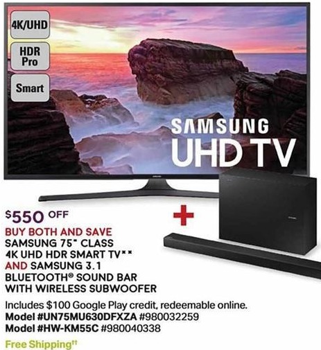 Sam&#39;s Club Black Friday: 75&quot; Samsung 75MU630DFXZA 4K UHD HDR Smart TV + Samsung 3.1 Bluetooth ...