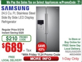 Frys Black Friday Samsung 24 5 Cu Ft Stainless Steel Side By Side Led Display Refrigerator For 689 00 Slickdeals Net
