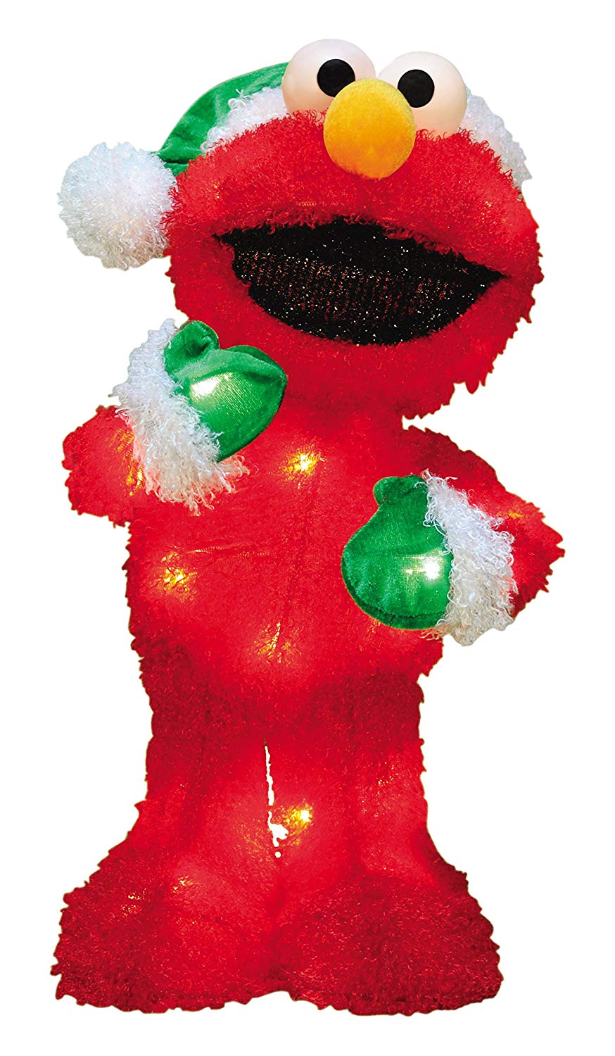 18 Inch Pre Lit Sesame Street Elmo In Green Santa Hat Christmas