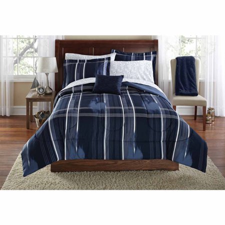 6 Ct Modern Plaid Bed In A Bag W Sheet Set Navy Or Black Twin