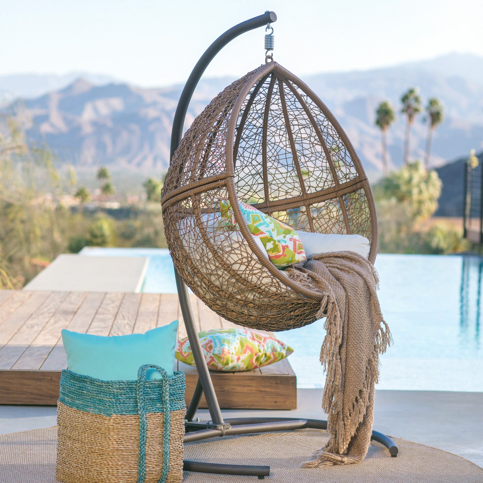 Belham Living Tanna Tear Drop Resin Wicker Hanging Egg Chair with