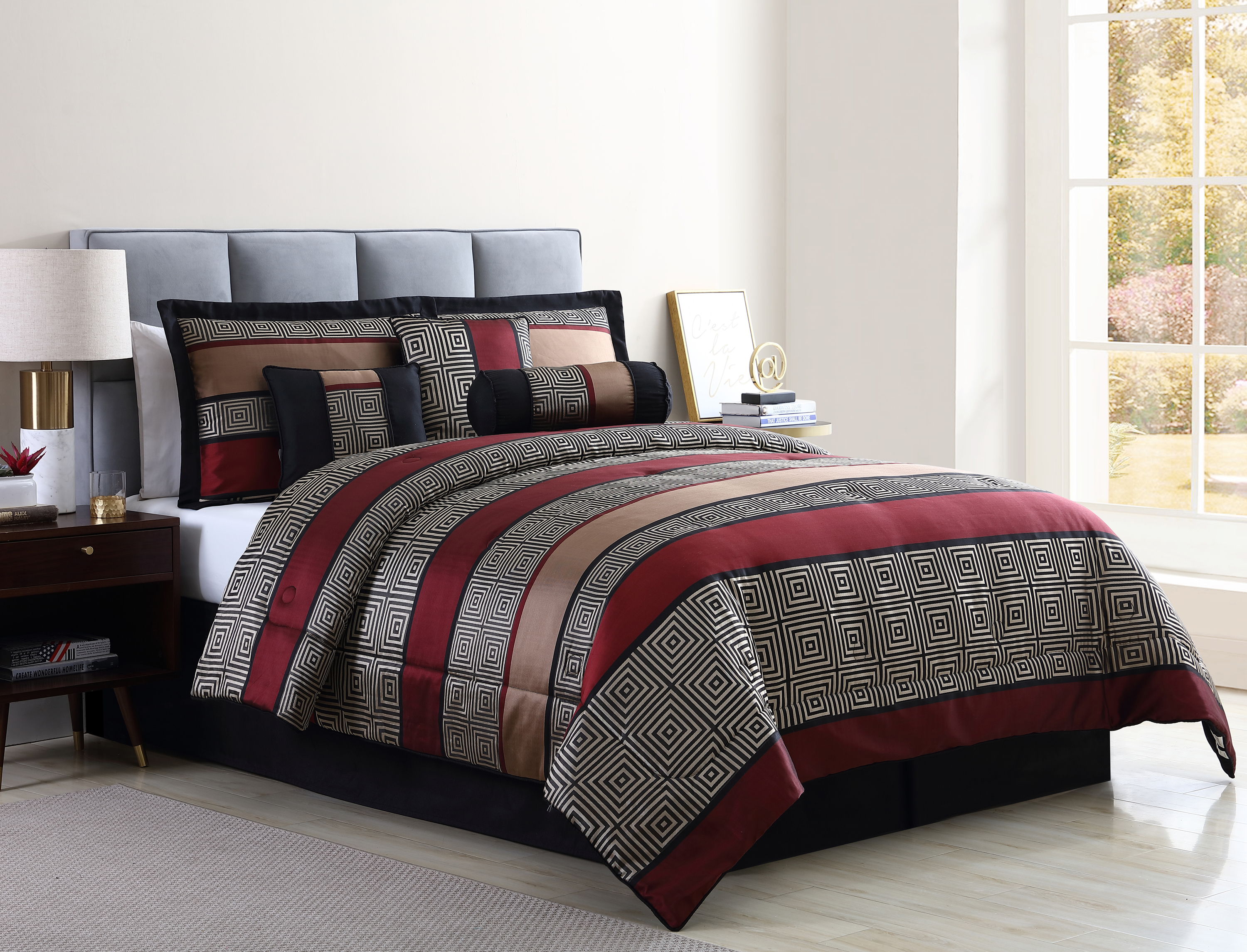 7 Pc Preston Woven Jacquard Comforter Set W Pillows Shams