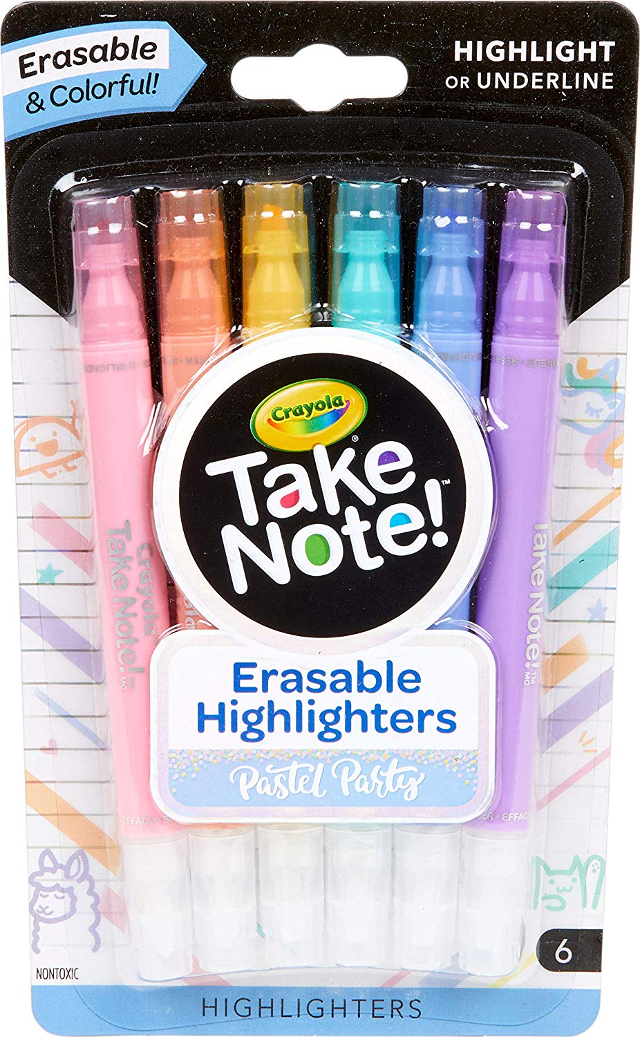6-Ct. Crayola Take Note Erasable Highlighters Pastel Party $2.50 - Amazon