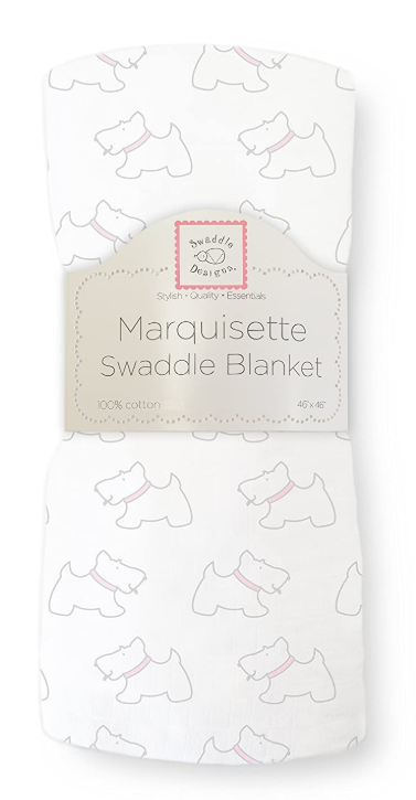 SwaddleDesigns Marquisette Swaddling Blanket Muslin (Pastel Pink Little Doggie) $4.51 - Amazon