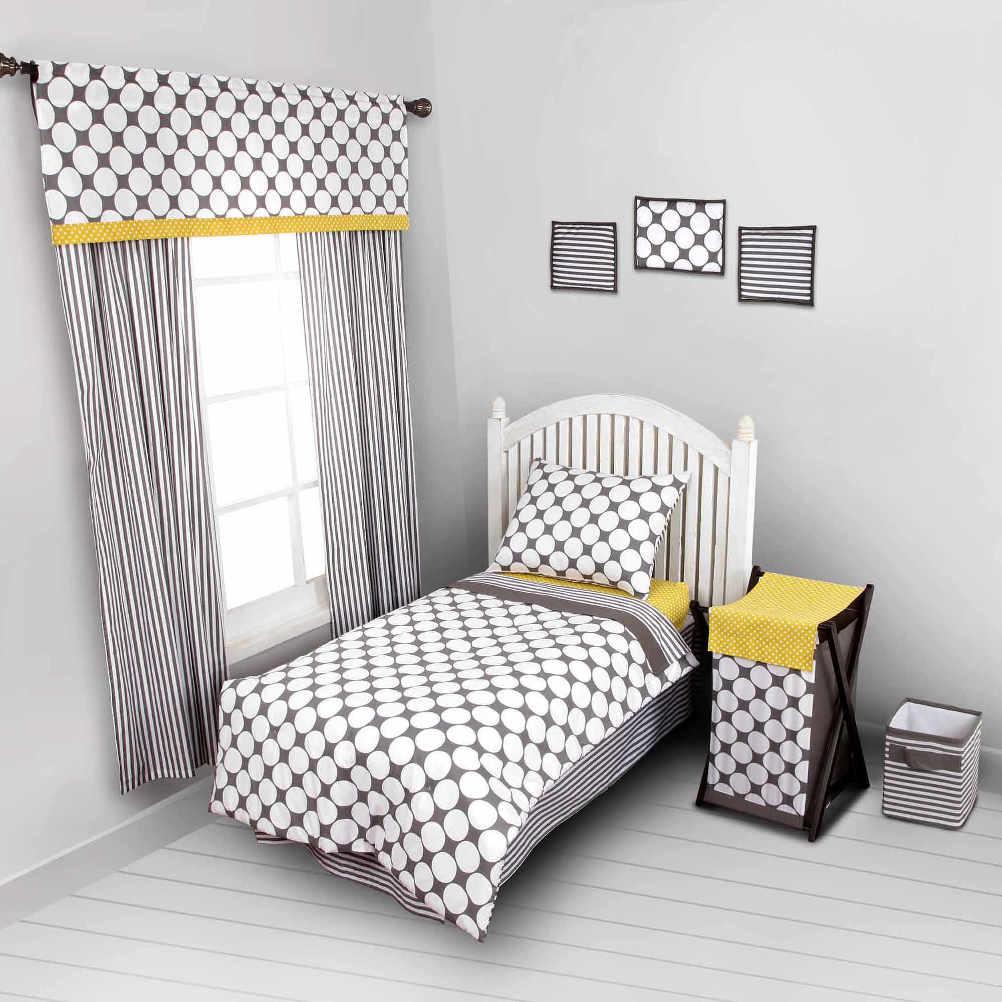 Bacati - Dots/pin Stripes Grey/Yellow 4 Pc Toddler Bedding Set $19.99 - Walmart.com