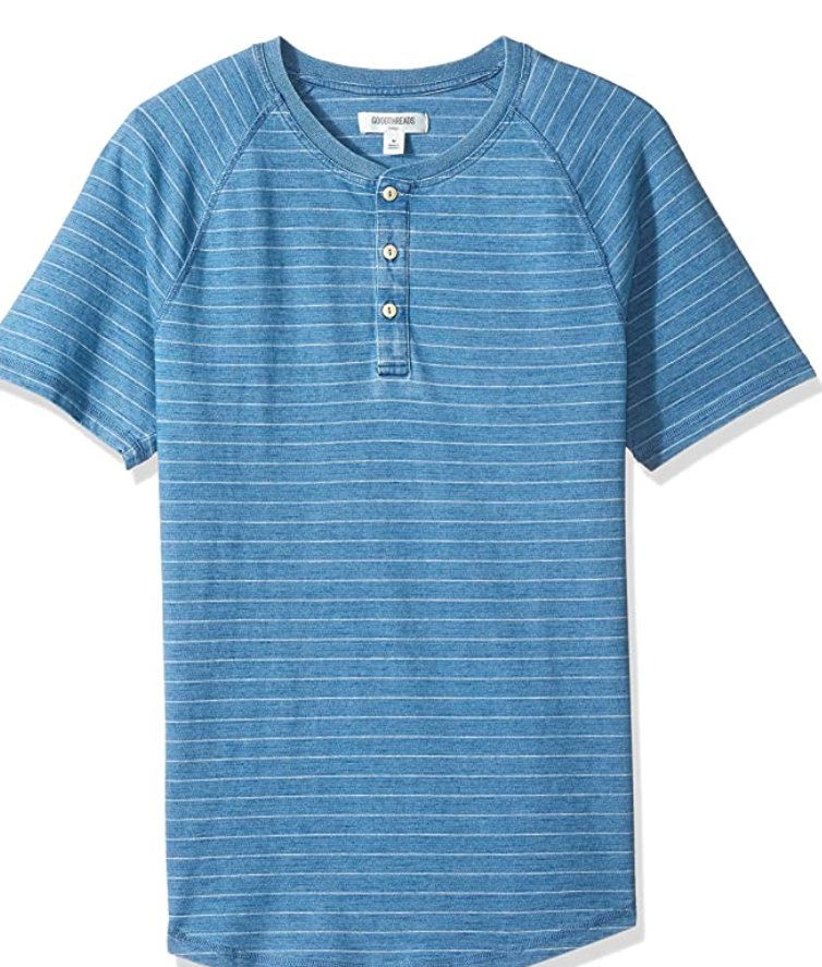 Men's Short-Sleeve Indigo Henley from $5.40 (Size/Color Varies) - Amazon