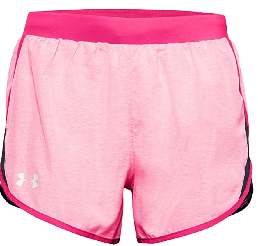 Under Armour Women's Fly By 2.0 Running Shorts (Cerise Full Heather/Reflective ) $12.50 - Amazon