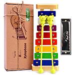Xylophone Musical Toys for Baby Toddlers Kids with Harmonica, Wooden Musical Instruments Set with Mallets and Music Cards, Great Birthday $11.99 + Free Shipping w/ Prime or on $25+