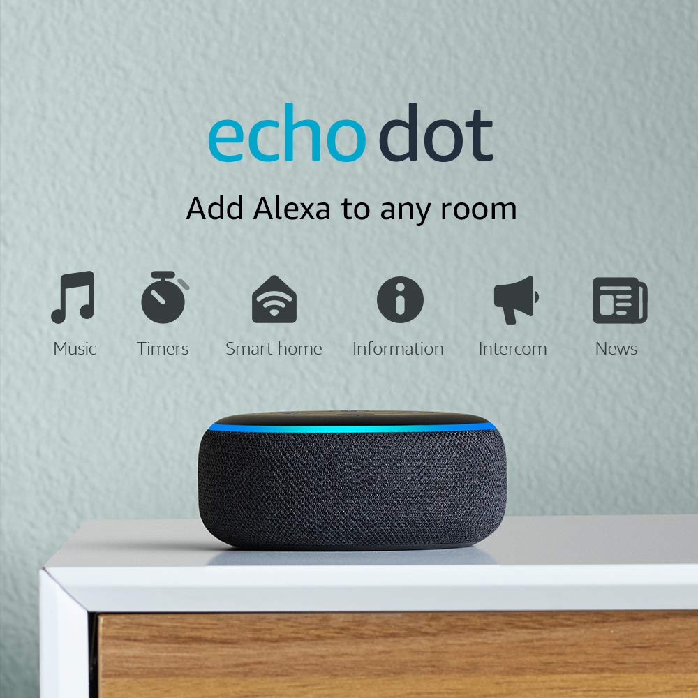 Echo Dot (3rd Gen) - Smart speaker with Alexa - Charcoal - $24.99 With Free Shipping For Prime Members