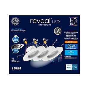GE Reveal White 5-in or 6-in 650.0 -Lumens Color-enhancing Round Dimmable LED Damp rated Recessed Downlight 3 -Pack | 47826 $8.72