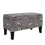32" Linon Stephanie Gray Script Printed Upholstered Storage Ottoman Bench $37.10 + Free Shipping