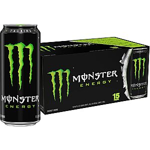 [S&S] $17.49*: 15-Pack 16-Oz Monster Energy Sugar Free Energy Drink at Amazon