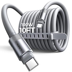 LISEN 10' 100W Silicone USB-C to USB-C Fast Charging Cable $5.99 + Free Shipping w/ Prime or on $35+