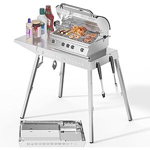 R.W.Flame Stainless Steel Adjustable Folding Grill Table $40 + Free S&H