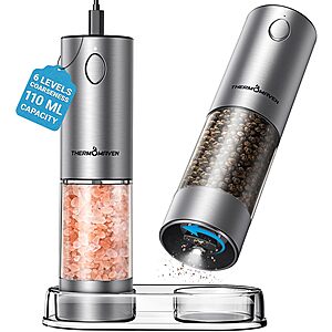 ThermoMaven 110ml Electric Salt & Pepper Grinder Set w/ LED & USB-C Charging (3 Colors) $20 + Free S&H