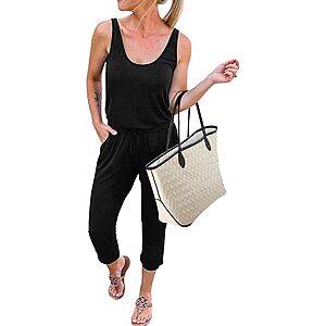 KIRUNDO Women's Sleeveless Jumpsuit Romper w/ Drawstring Elastic Waist (Various)