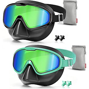 2-Pk Aegend Fabric Strap Swim Goggles w/ Nose Cover & Case: Large $10, Small