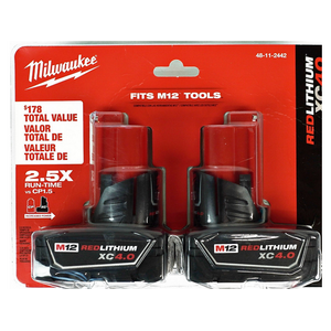 2-Pk Milwaukee M12 12V REDLITHIUM XC Extended Capacity 4.0 Ah Batteries $80.10 + Free S&H w/ Prime
