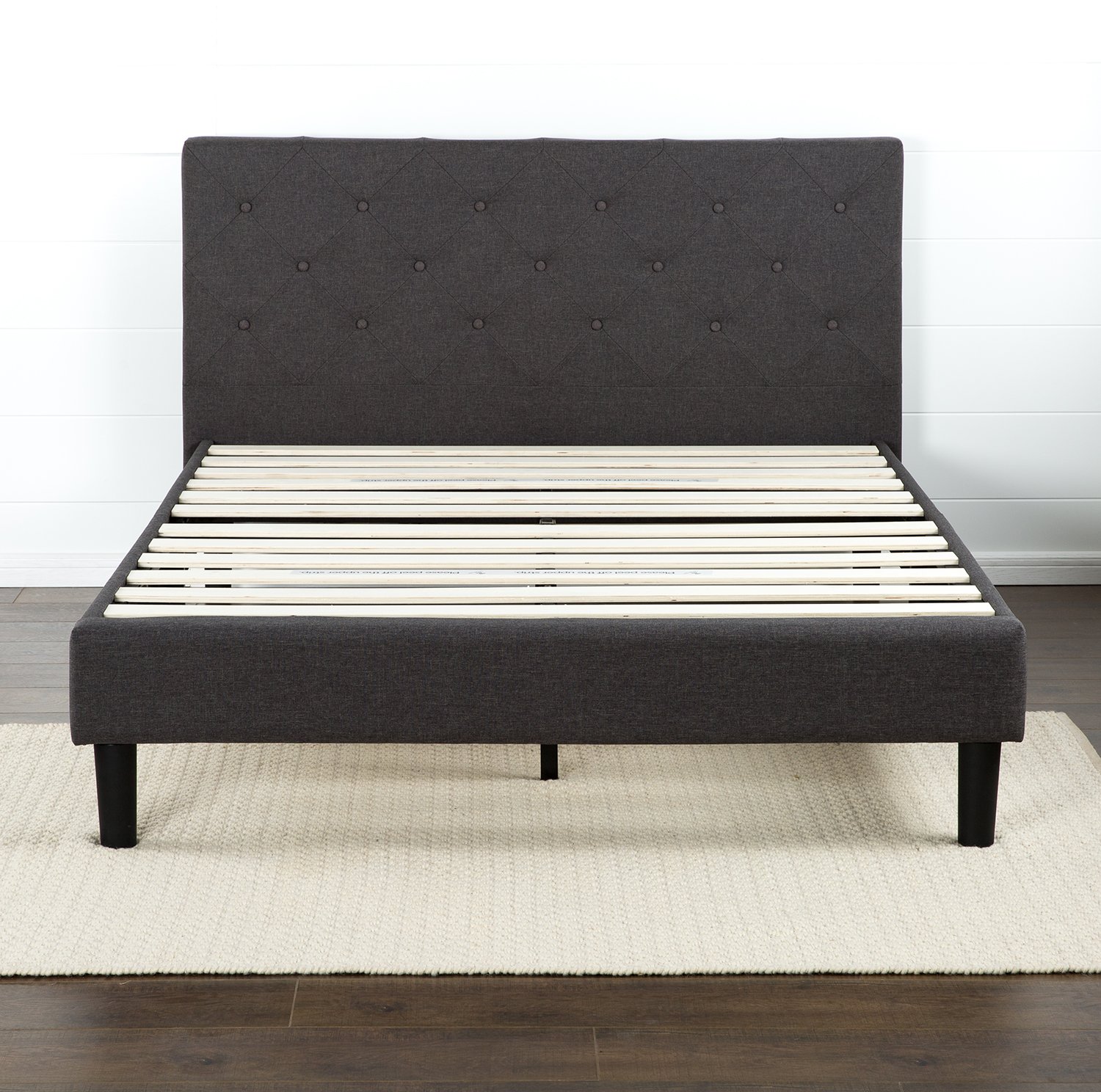 Zinus Shalini Upholstered Diamond Stitched Queen Platform Bed Dark Grey