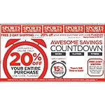Sports Authority 25% off entire purchase until noon ET on 10/19/15, Online only (20% from 12pm-6pm and 15% from 6pm to midnight)