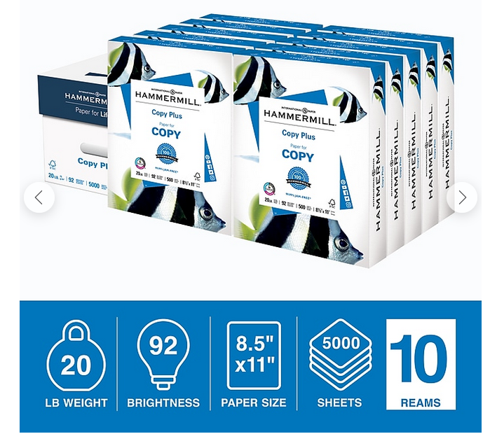 Staples 3 Cases Hammermill Copy Plus Paper, 8.5" x 11", 20 lbs., White, 500 Sheets/Ream, 10 Reams/Carton $84.97 AC(2) Expires 10/22