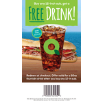 Quick Chek FREE Drink! Get yours with any 12-inch sub. Expires 7/19/2019