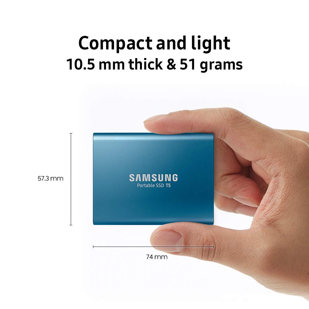 Samsung T5 Portable SSD - 500GB - USB 3.1 External SSD (MU-PA500B/AM), Blue $89