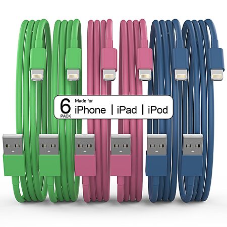 6Pack(3/3/6/6/6/10 FT) MFi Certified iphone Lightning Cable $2.99