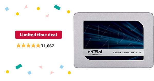 Crucial MX500 1TB 3D NAND SATA 2.5 Inch Internal SSD, up to 560MB/s - CT1000MX500SSD1 - $75 at Amazon. Free shipping with Prime.  - $75